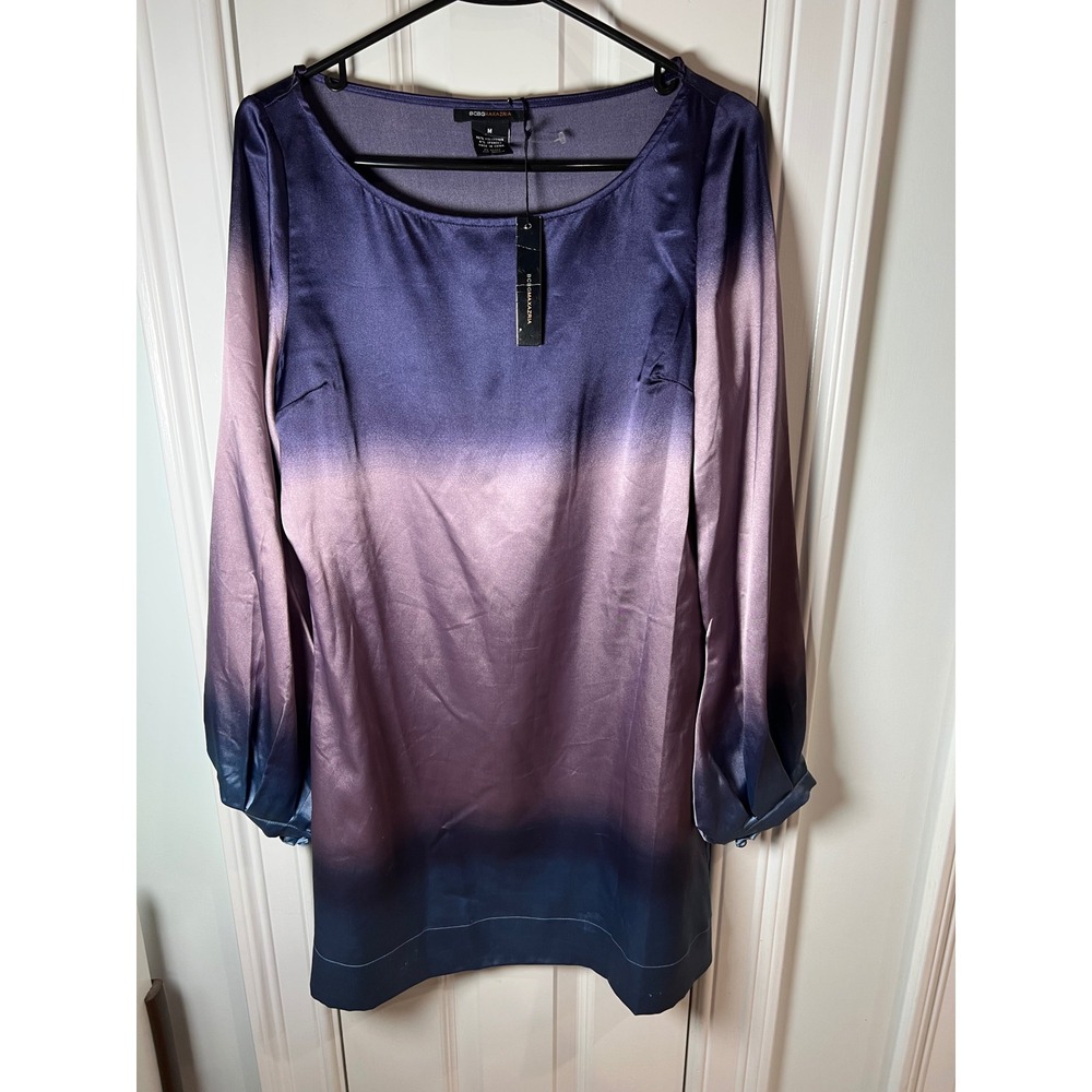 BCBGMAXAZRIA Womens Ombre Satin Long Sleeve Mini Dress Purple Navy Blue Size M